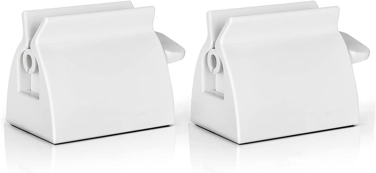 2pcs-Rolling Tube Toothpaste Squeezer Toothpaste Seat Holder Stand for Bathroom Accessories (White)