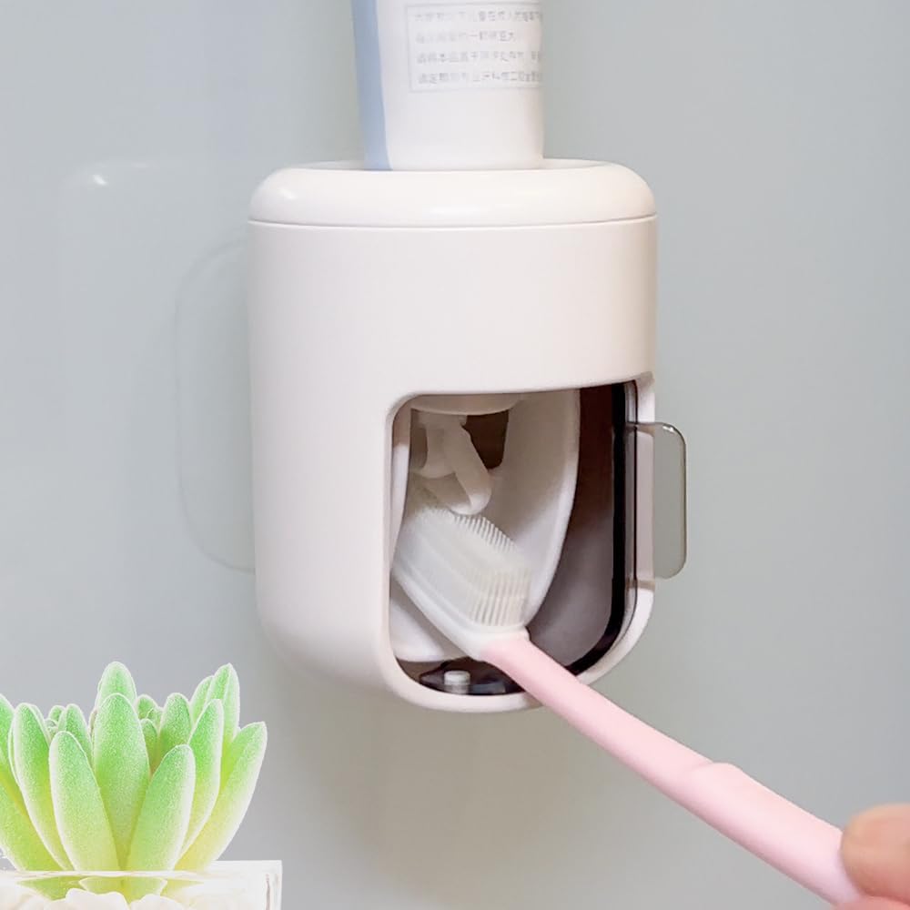 ππππ ππ©π π«ππππ Toothpaste Dispenser Wall Mounted Bathroom Automatic Toothpaste Squeezer,Visualization of Toothpaste Flow Rate(White&Transparent)