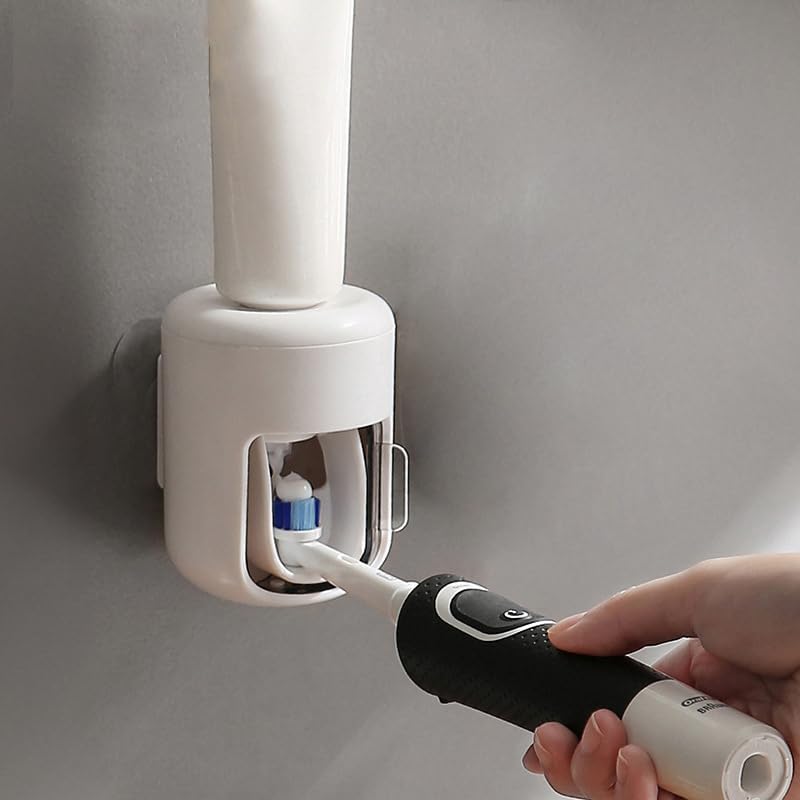 ππππ ππ©π π«ππππ Toothpaste Dispenser Wall Mounted Bathroom Automatic Toothpaste Squeezer,Visualization of Toothpaste Flow Rate(White&Transparent)