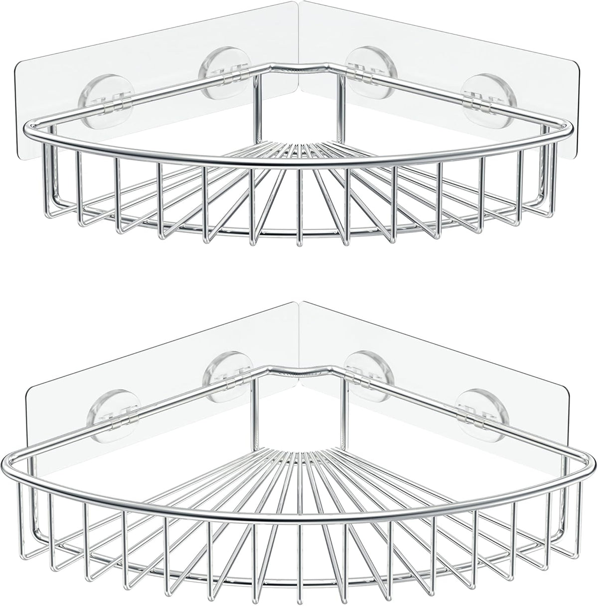 2-Pack Corner Shower Caddy, SUS304 Stainless Steel, Wall Mounted Bathroom Shelf with Adhesive, Storage Organizer for Toilet, Dorm and Kitchen (Silver)